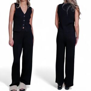 Good Luck Gem black gauze matching vest wide leg pants set size XS